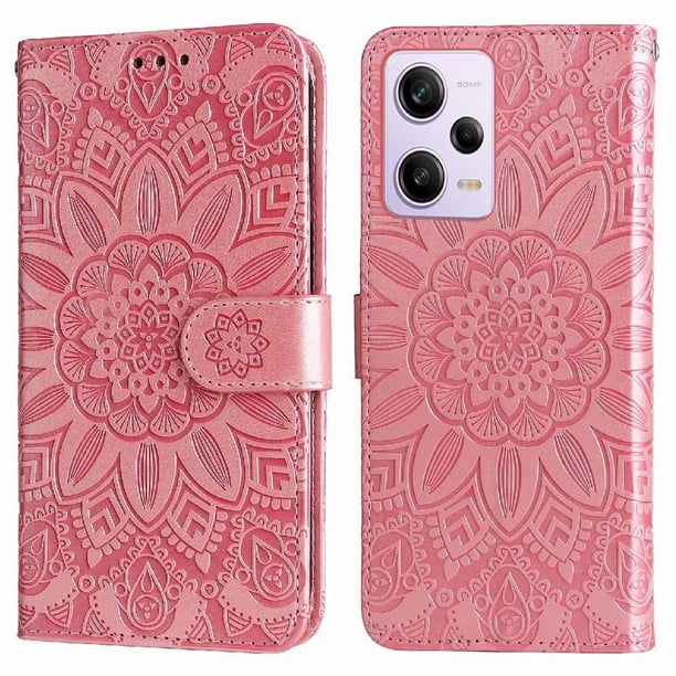 Funda tipo cartera FOXDOCK para Xiaomi Redmi Note 12 Pro 5G , diseño girasol en relieve, cuero PU, cierre magnético, soporte y tarjetero