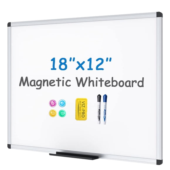 Pizarra blanca VIZ-PRO magnética de 45 x 30 cm con goma de borrar, rotuladores e imanes
