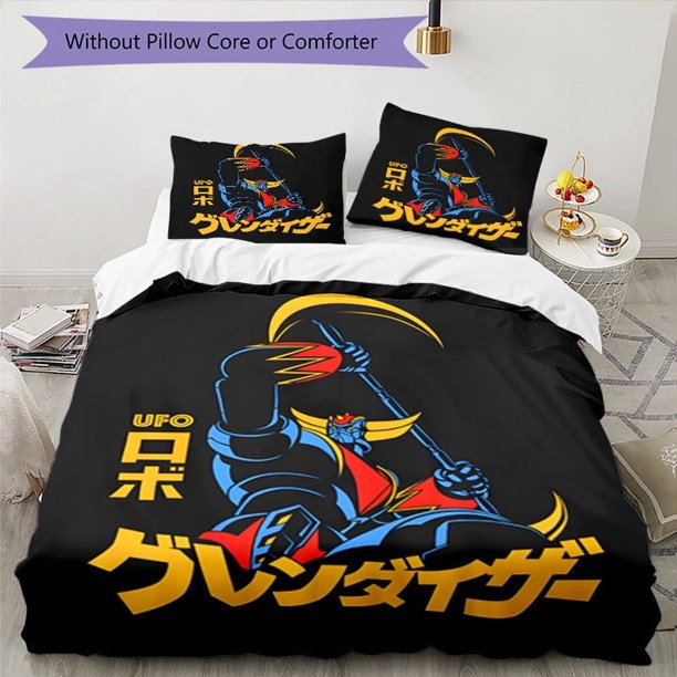 UFO Robot Grendizer-Inspired 3pcs Bedding Set - Includes 1 Cover & 2 Pillowcases, Breathable Polyester, Machine Washable - Perfect for All Seasons S1174, Home Decor, Bedroom Essentials, Anime Inspired