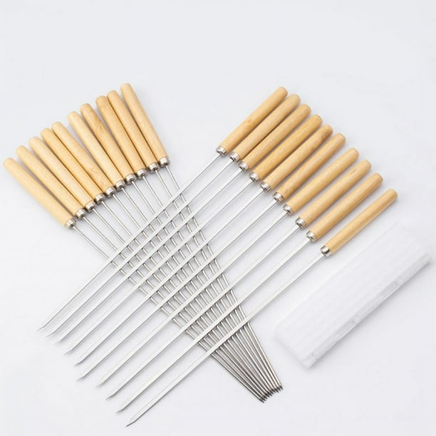 20pcs Stainless Steel BBQ Skewers, Reusable Metal Skewer Sticks, Flat And Round Barbecue Grilling Skewers, Outdoor Camping Picnic, Cookware Barbecue Tool Accessories