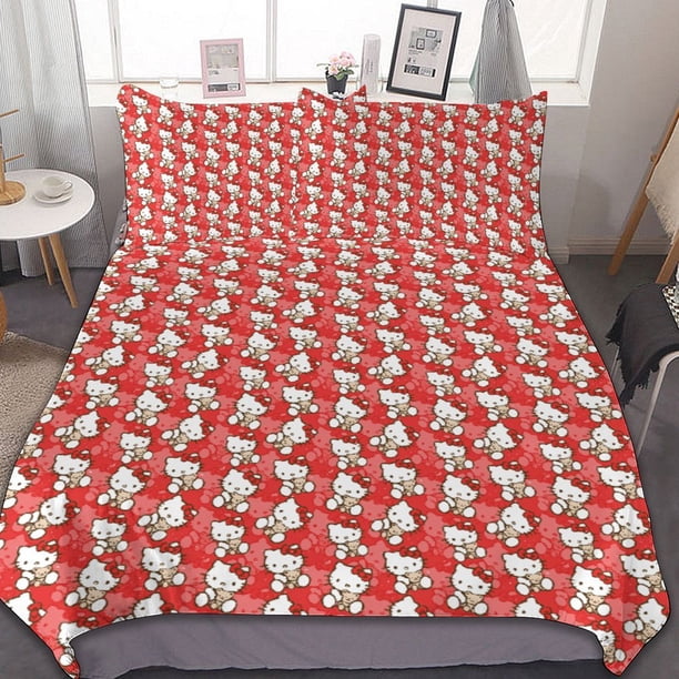 Hello Kitty Duvet Cover Set 3-Piece Bedding Set Soft Warm And Comfortable Soft Bed Set for Bedroom All Season Bed Sheets