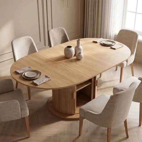 Mesa Comedor France Extendible 110-150cm Con Almacenamiento Marrón Claro