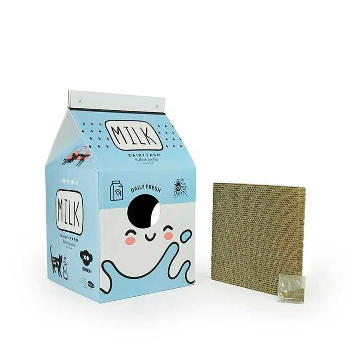 Brnx - Casa Para Gatos Con Forma Caja De Leche Con Rascador Y Catnip
