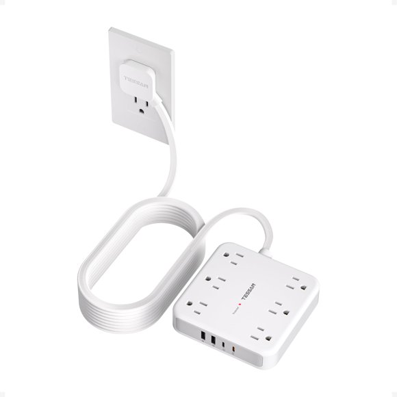 Regleta TESSAN 4,6 m Enchufe Plano Gris 10‑en‑1