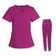 thumbnail image 2 of Conjunto De Uniformes Médicos Para Mujer, Blusa Médica Con Cuello En V, Pantalones Médicos Tipo Jogger, Uniformes De Enfermería, XXL, Color Rojo Oscuro., 2 of 2