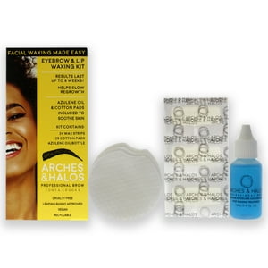Arches And Halos - Kit De Depilación Con Cera Para Cejas Y Labios De Para Mujeres: 3 Piezas, 24 Tiras De Cera, 26 Almohadillas De Algodón, 0,47 Oz De Aceite De Azuleno