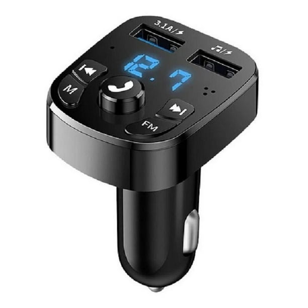 Adaptador Transmisor Bluetooth FM Radio Cargador Celular 2,1A 2 USB Encendedor Cenicero Manos Libres