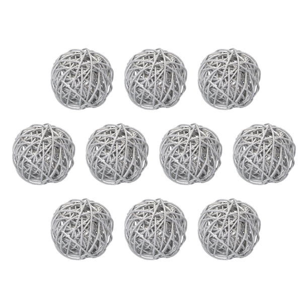 Uxcell 10Pcs Bolas de Ratán de Mimbre 2.4" Bolas Decorativas de Ratán para Centros de Mesa Rellenos de Jarrones Decoración del Hogar Plata