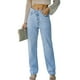 thumbnail image 1 of Pantalones de mujer, pantalones largos elásticos, pantalones rectos con botones cruzados, pantalones azul claro, 1 of 7