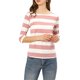 thumbnail image 2 of INSPIRE CHIC Camisetas a Rayas de Regreso a Clases para Mujer Ajuste Ceñido Mangas al Codo Cuello de Barco T-Shirt M Rosa Blanco, 2 of 7
