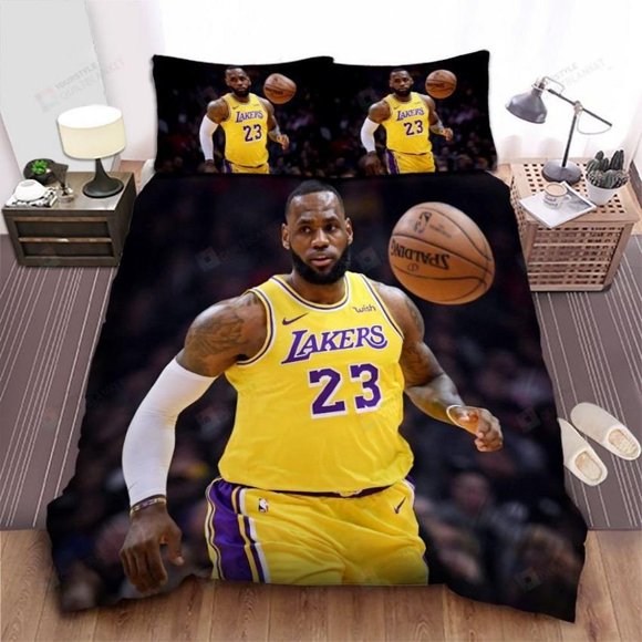 Lebron James In Los Angeles Lakers Uniform Quilt Duvet Cover Set Comforter Cover3-Piece Bedding Set