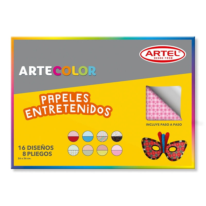 Artel - Carpeta Papeles Entretenidos 16 Diseños 8 Pliegos