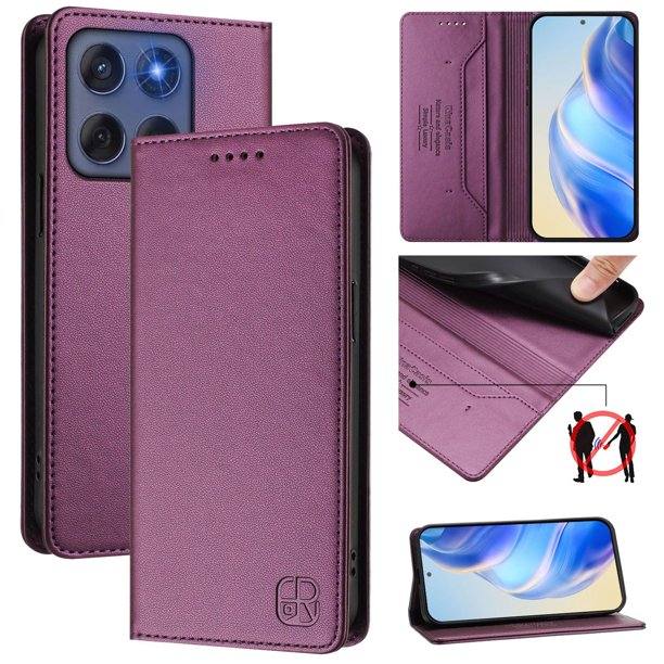 Funda Billetera con Soporte para Motorola Edge 60 Pro Bloqueo RFID Plegable Violeta