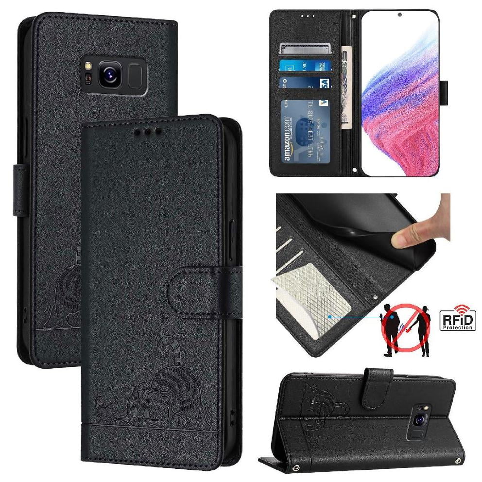 Funda Tipo Cartera Foxdock Para Samsung Galaxy S8 Con Soporte, Ranuras, Rfid, Diseño De Gato