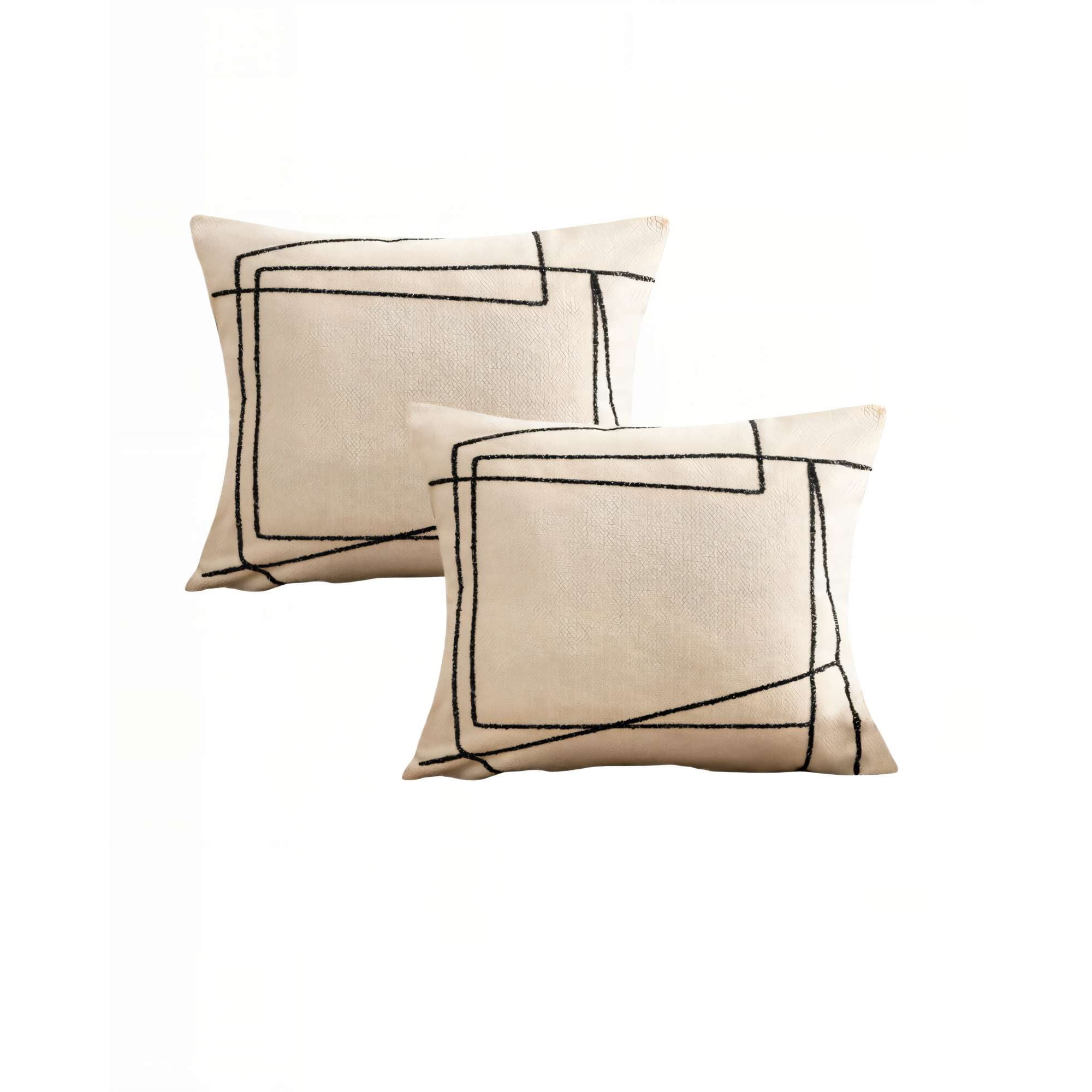 Genérico - Juego De 2 Fundas De Cojin 45cmx45cm Bordado De Linea Color Beige