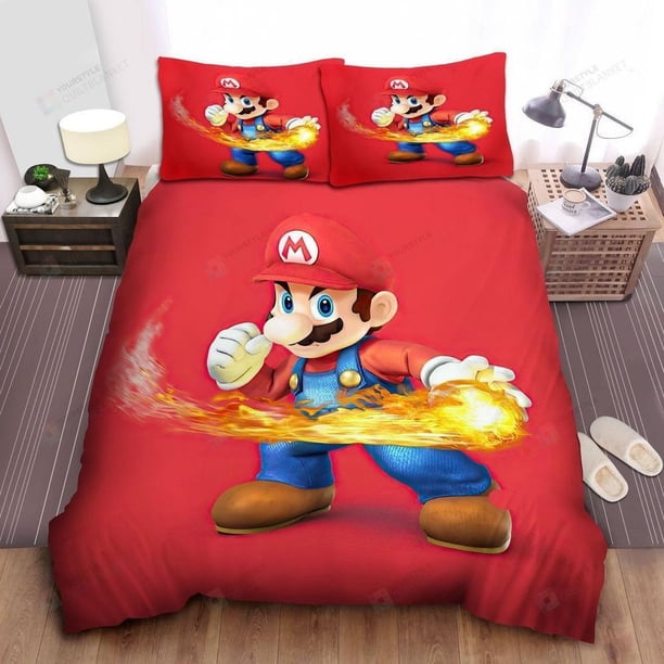 Super Mario With Fireball Quilt Duvet Cover Set Double Bed Linen Queen3-Piece Bedding Set