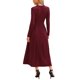 thumbnail image 3 of INSPIRE CHIC Vestido Maxi de Punto Acanalado para Mujer con Frente Plisado de Cintura Alta y Manga Larga en Línea A L Burdeos, 3 of 6