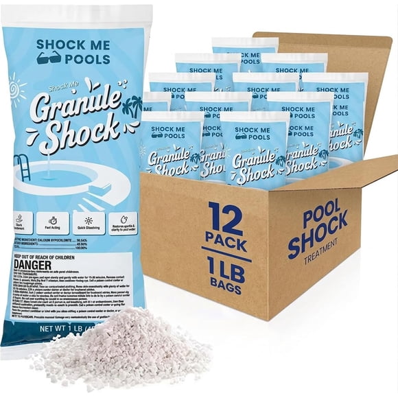 Choque para piscina Pyrock Chemical con hipoclorito de calcio en gránulos, 1 lb, paquete de 12