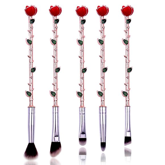 Set de 5 brochas de maquillaje Rongji Jewelry con diseño de rosa