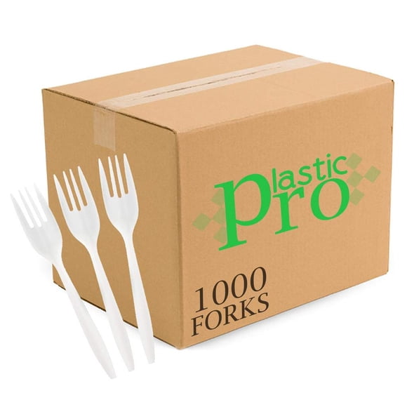 Cutlery Plasticpro - Tenedores de plástico desechables (1000 unidades), color blanco