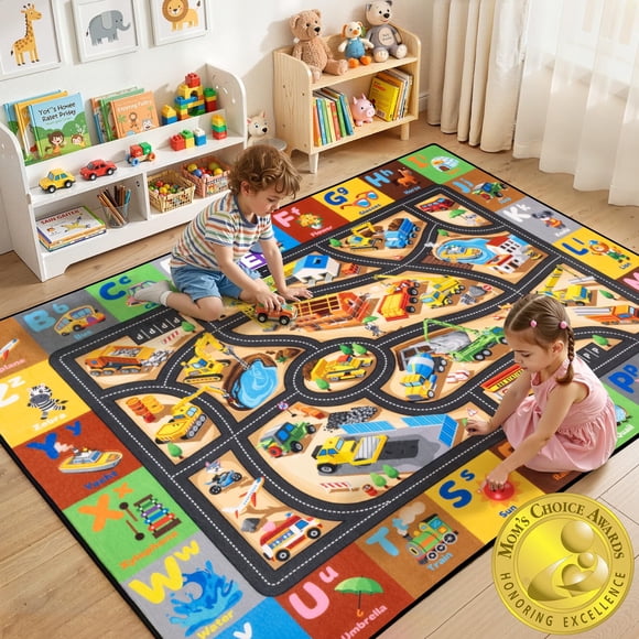 Alfombra Rogara Niños 152 cm Carro de Construcción y ABC