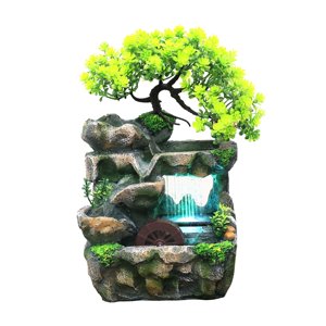Magideal - Fuente De Agua De Mesa De Resina Con Luz, Adorno Feng Shui De 110V, Mini Cascada De 18X15X30Cm Para Decoración Decorativa Para El Hogar Y La Oficina