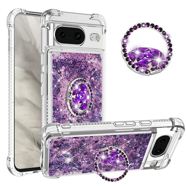 Funda Para Google Pixel 8 Con Brillo Líquido, Protección Completa Y Soporte De Anillo Giratorio