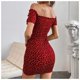 thumbnail image 5 of Vestido Burdeo De Estampado Corazones Ajustado Hombros Descubiertos, 5 of 6
