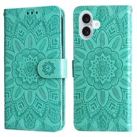Funda Tipo Cartera Foxdock Para Iphone 16 , Diseño Girasol En Relieve, Cuero Pu, Cierre Magnético, Soporte Y Tarjetero