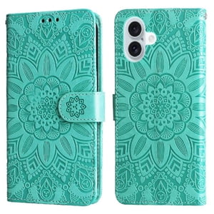 Funda Tipo Cartera Foxdock Para Iphone 16 , Diseño Girasol En Relieve, Cuero Pu, Cierre Magnético, Soporte Y Tarjetero