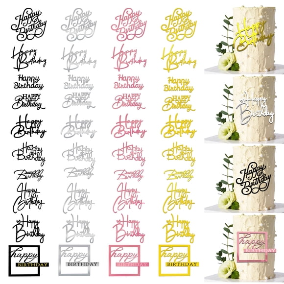 Espejo acrílico con diseño de feliz cumpleaños RASSLISA para decoración de tartas, 40 unidades
