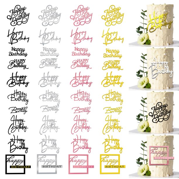 Espejo acrílico con diseño de feliz cumpleaños RASSLISA para decoración de tartas, 40 unidades
