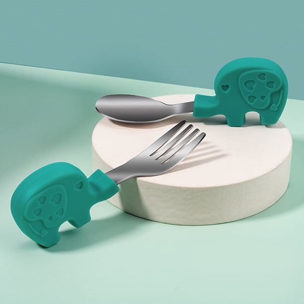 Make Mealtime Fun and Easy with our 2 Set Baby Toddler Silicone Stainless Steel Spoon Fork Set in a Cute and Gender-Neutral Style, Perfect for Feeding and Cutlery Training, Comes with a Useful Case!