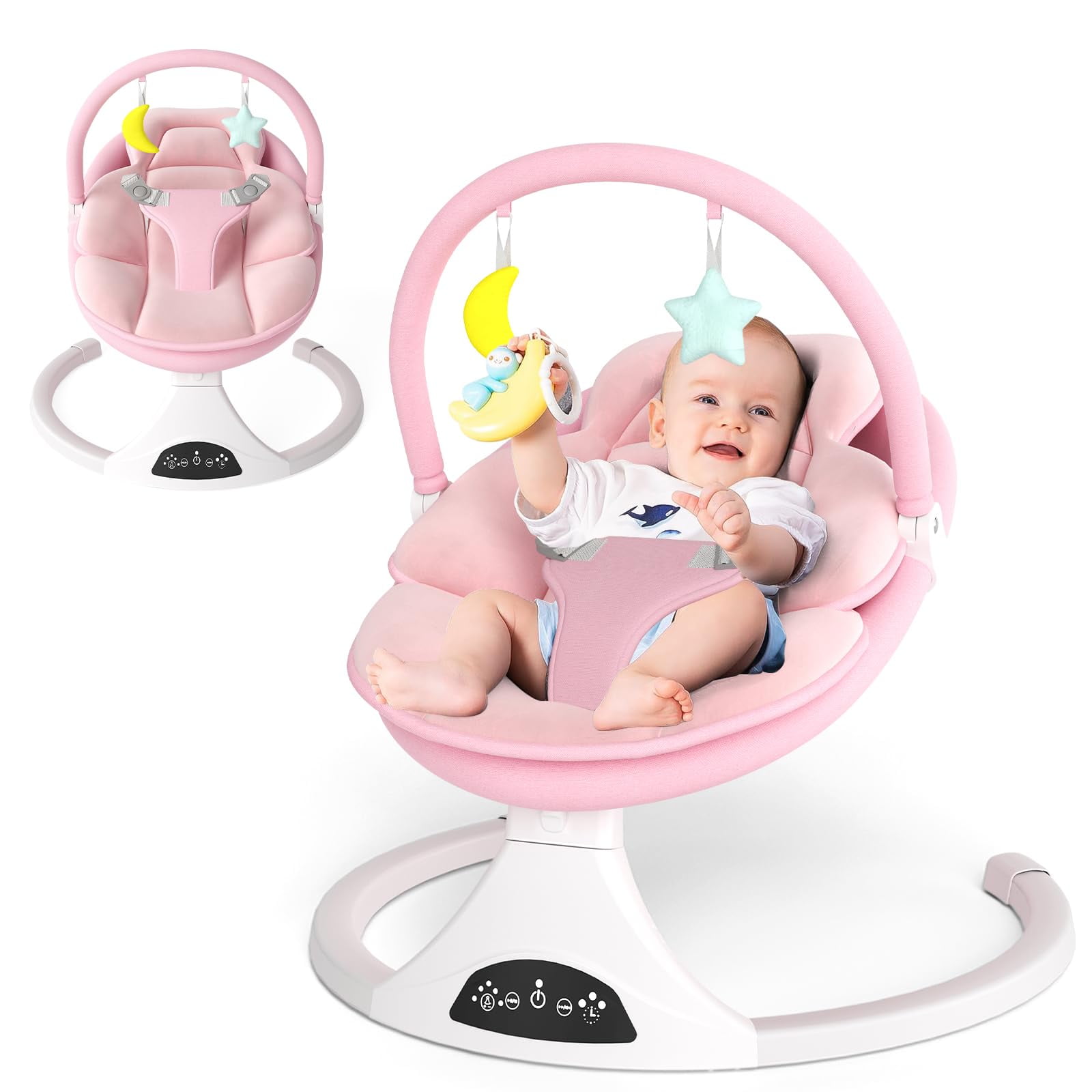 Columpio Eléctrico Para Bebés Riviplou, 0-6 M, 9 Kg Con Mando A Distancia, Color Rosa