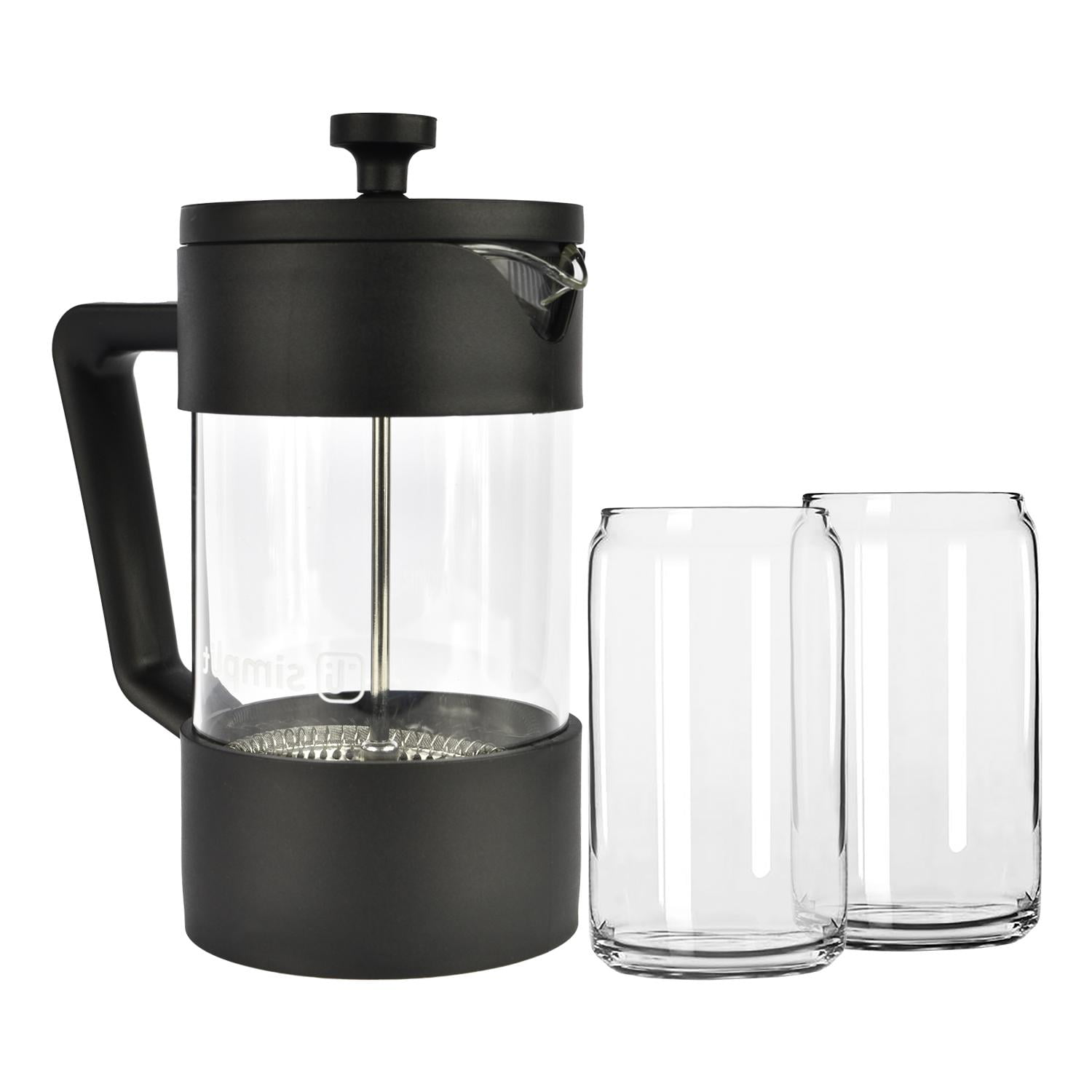 Pack Cafetera Francesa 600ml + Set 2 Vasos 550ml Simplit Negro