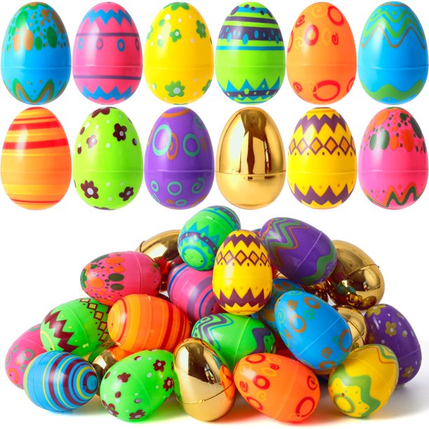 Huevos de Pascua JOYIN, 24 unidades, 8 unidades, de plástico dorado, rellenables, 3.15 pulgadas