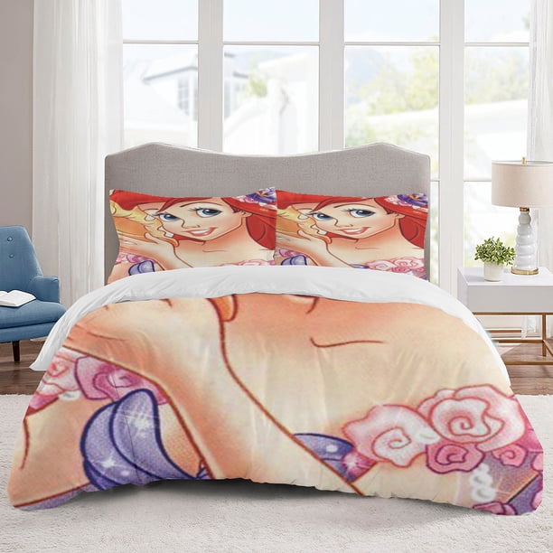 Ariel Bedding Sets Cartoon Duvet Cover Lightweight 3 Piece Bet Sets for Kids Boys Girls