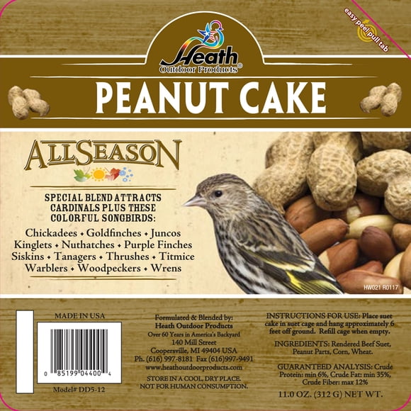 Comida para Pájaros Heath Outdoor DD5-12 Pastel de Sebo y Maní Caja con 12
