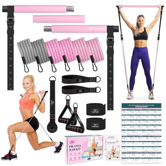 Kit de bar de pilates COFOF con bandas de resistencia para mujer - Rosa