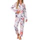 thumbnail image 1 of Conjunto de Pijamas para Mujeres INSPIRE CHIC de Manga Larga 2 Piezas Ropa de Dormir con Botones y Patrón Floral con Bolsillos M Hoja Ancha, 1 of 6