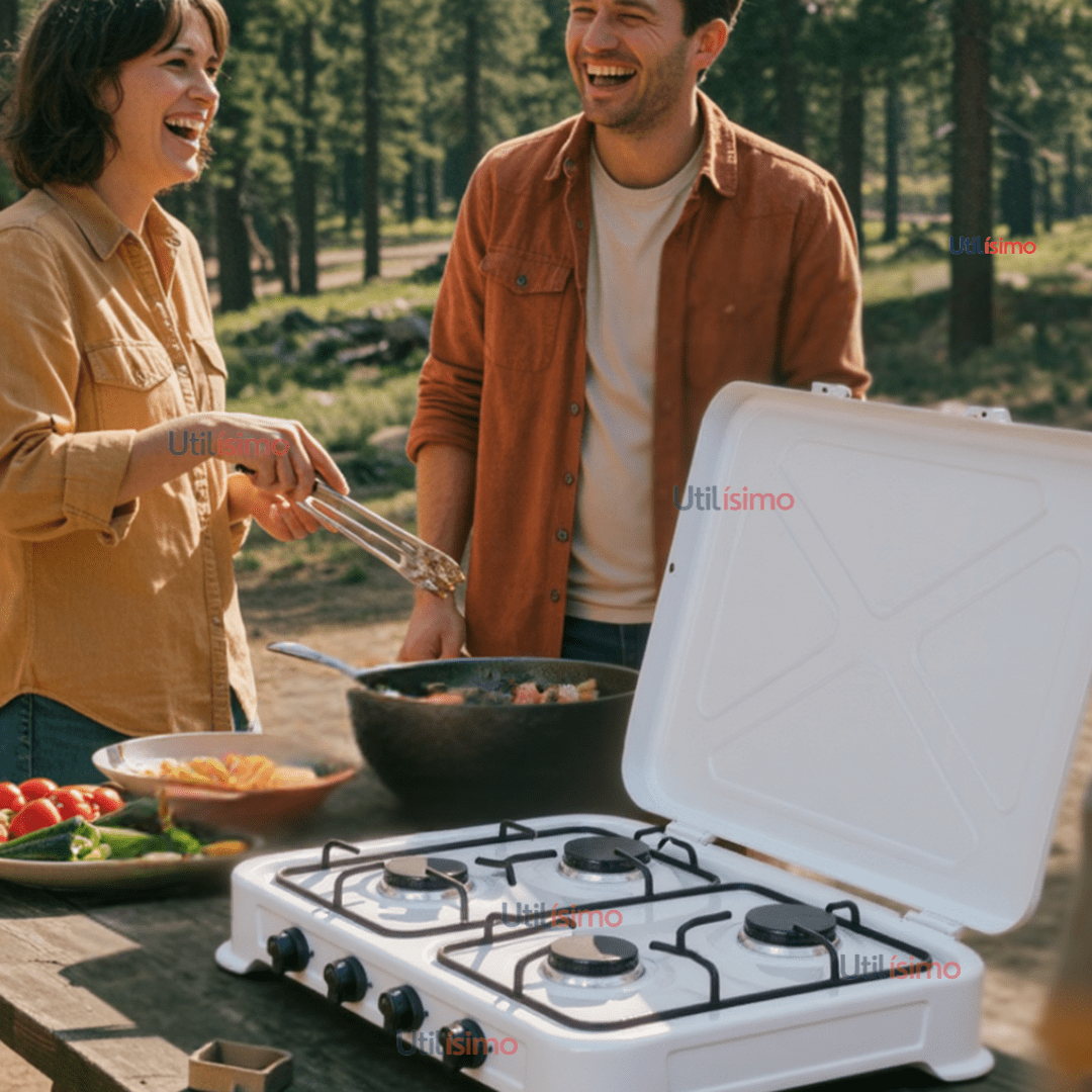 Line - Cocina Encimera A Gas Licuado 4 Platos Cocinilla Blanco