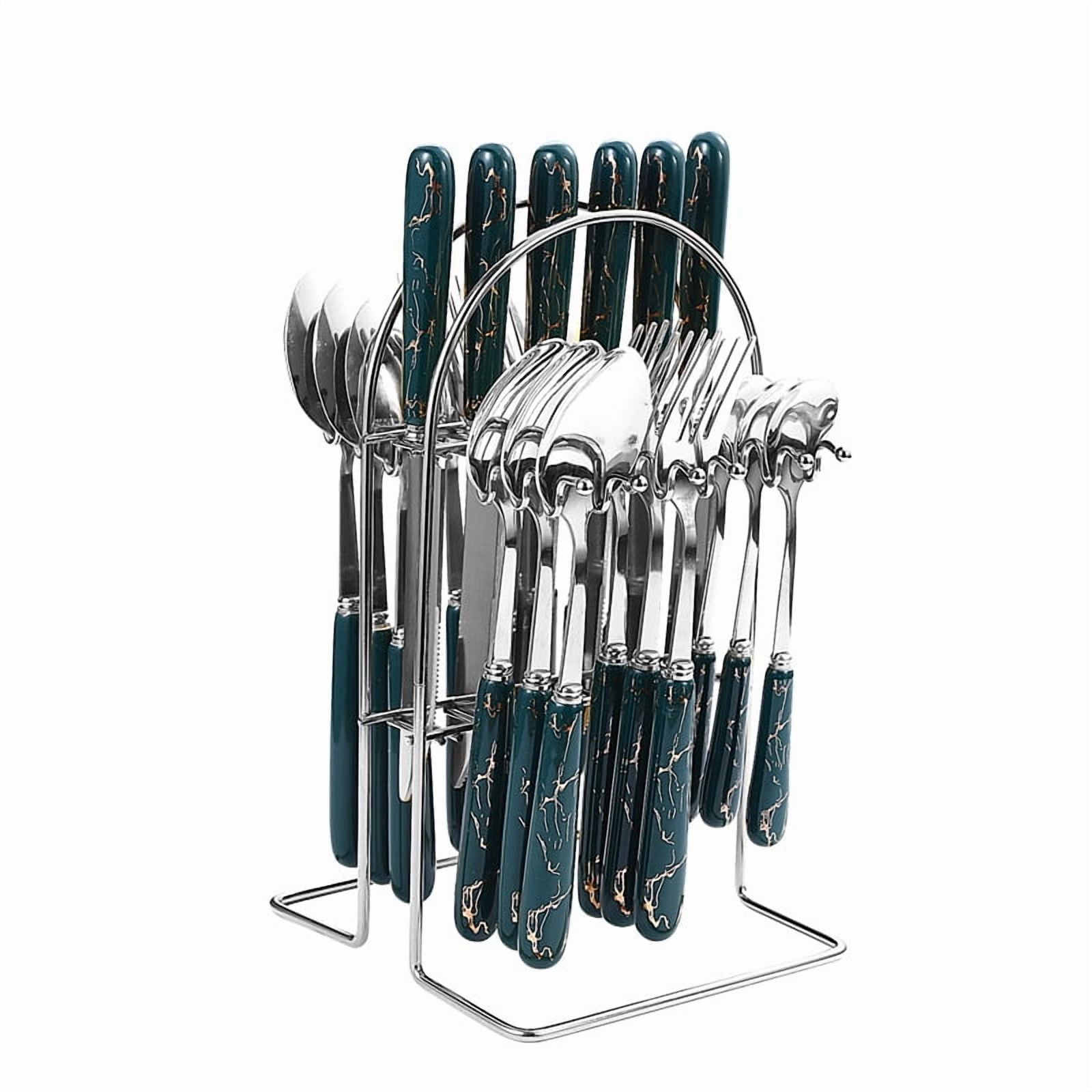 Xmhytop Juego De Cubiertos De Plata Verde Oscuro A 24 Piezas Flatware Set De Acero Inoxidable, Ideal Para Familias Y Eventos