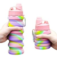 Disparo - Botella Agua Para Niños Silicona Plegable Arcoiris 500Ml Rosado