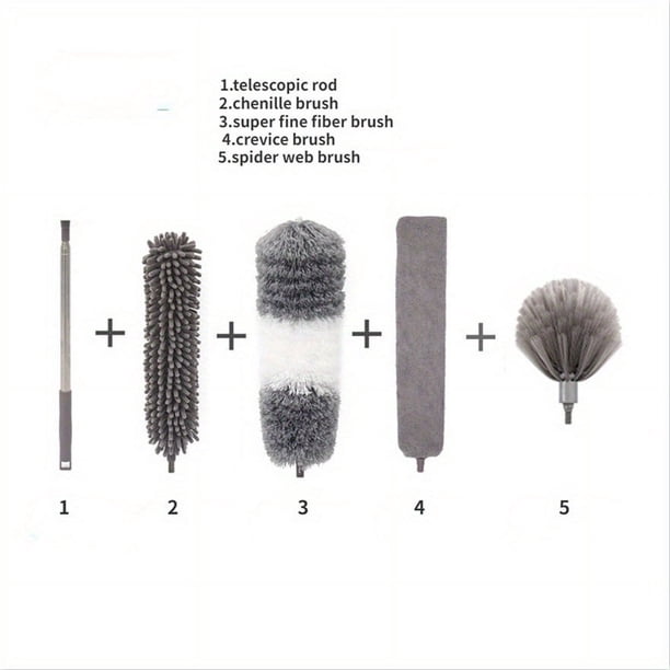 2/4/5pcs, Telescopic Cleaning Duster Brush Extended Long Crevice Spider Web Microfiber Brushes Bendable Household Dust Clean Remover