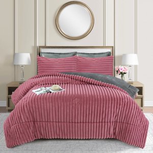 Aladdins Shop - Cobertor De Invierno 2 Plazas Modelo Lineas Piel De Oveja Color Palo Rosa