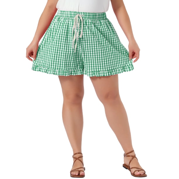 Agnes Orinda Pantalones Cortos de Boxeador para Mujer Talla Grande, Pantalones Cortos con Volantes, Cintura Elástica, Cordón, Verano, Casual, Lindos, con Bolsillo, 3X Verde Oscuro
