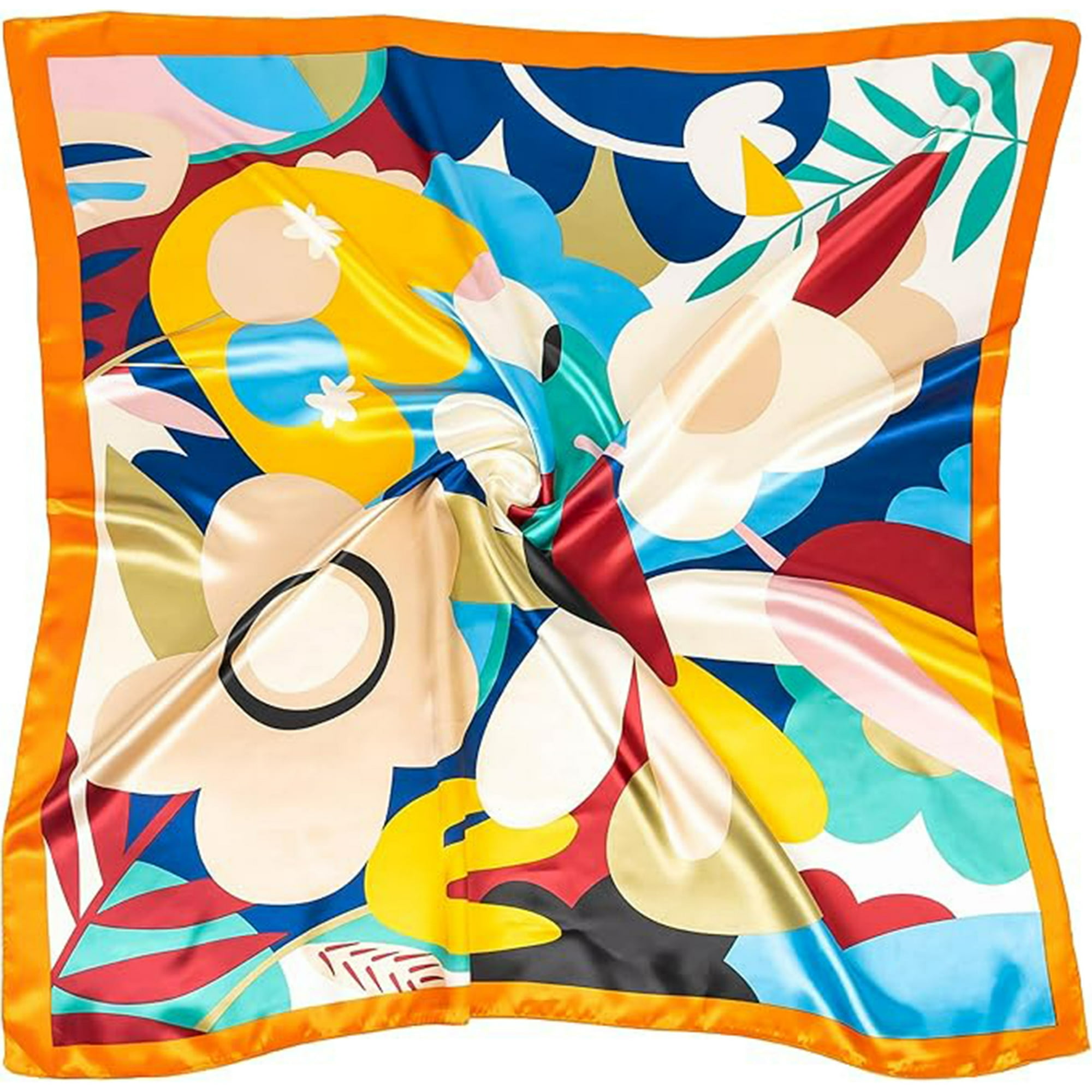 Veatool - Bufanda Cuadrada De Satén De Seda De 35 Pulgadas, Diseño Floral De Dibujos Animados Retro, Suave Y Suave, Cómodo De Usar, Colores Brillantes, Amplia Gama De Usos