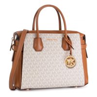 Cartera Michael Kors Bolso De Mano De Cuero Tipo Satchel Para Mujer Mercer, Color Vainilla