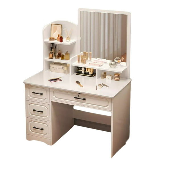 Tocador De Maquillaje Con Espejo - Madera Y MDF Blanco, Cajón Amplio, Diseño Elegante, Medidas 85x46x149 Cm, Para Dormitorio O Vestidor