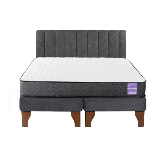 Cama Europea King + Respaldo Tubular Madera Gris
